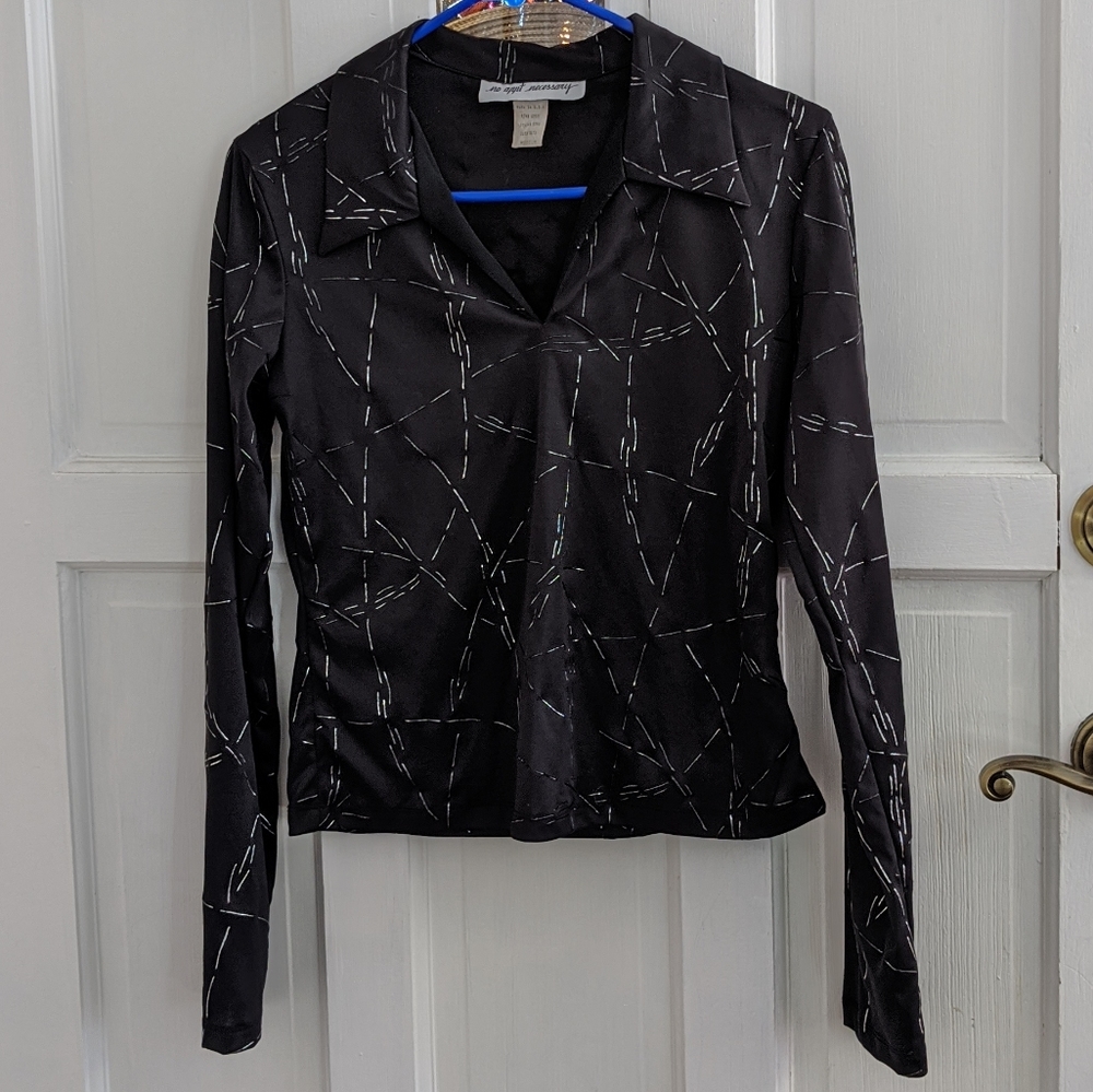 Black Pull On Collared Shirt